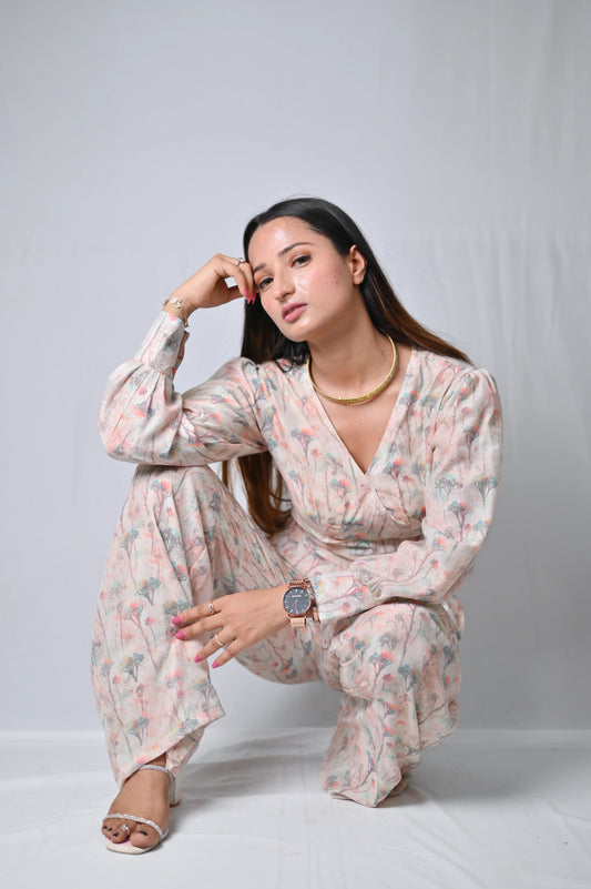 Muslin Silk Printed Top Crop - Belle Noor