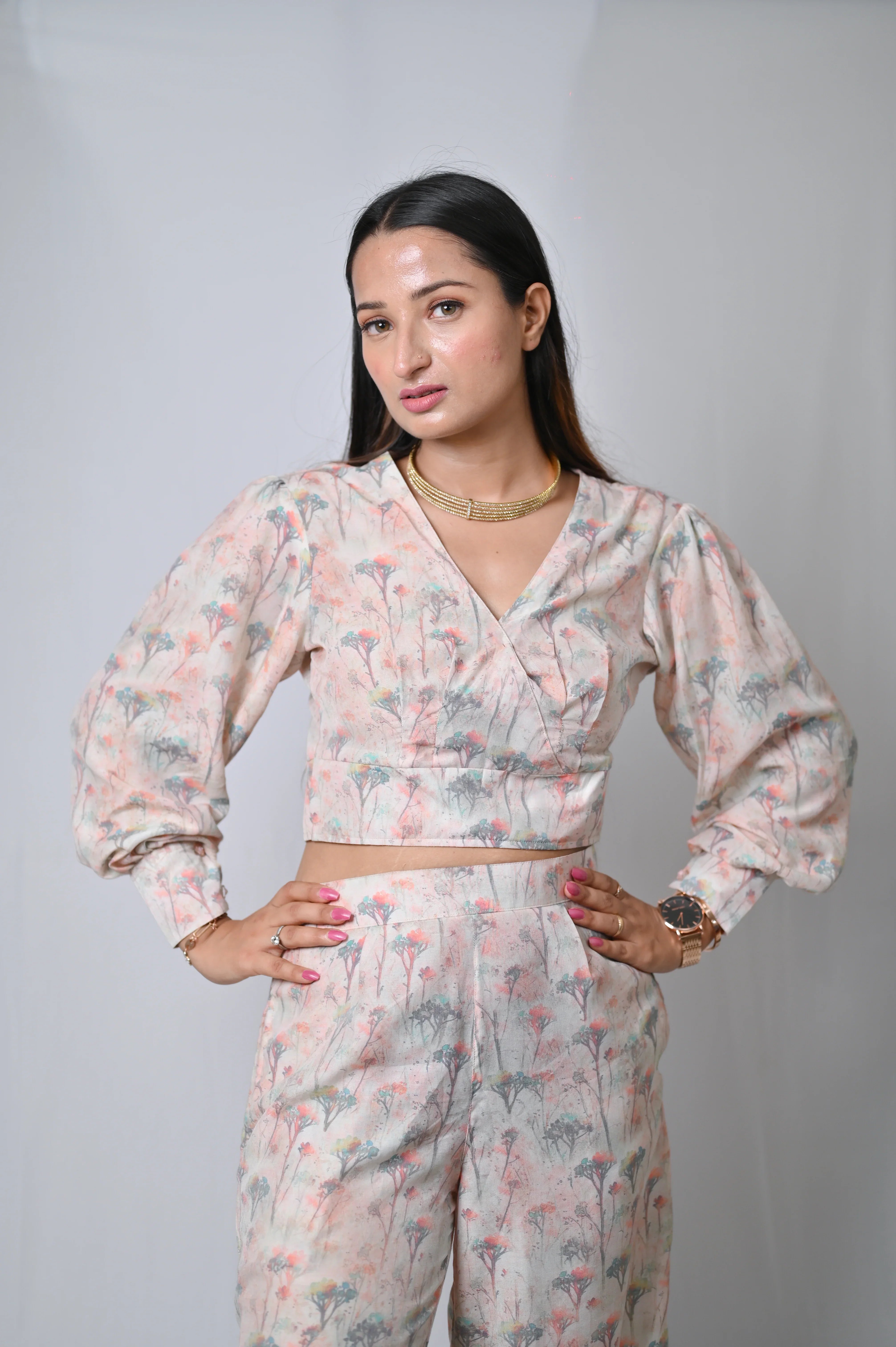 Muslin Silk Printed Top Crop - Belle Noor