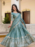 Blue Crush Silk Lehenga with Heavy Border Work Party Collection