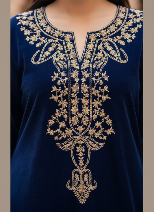 Royal Blue Viscose Velvet Top and Pant Set