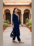 Royal Blue Viscose Velvet Top and Pant Set