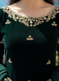 Solid Green Heavy Sequence Embroidered Kurti Pant Set with Dupatta