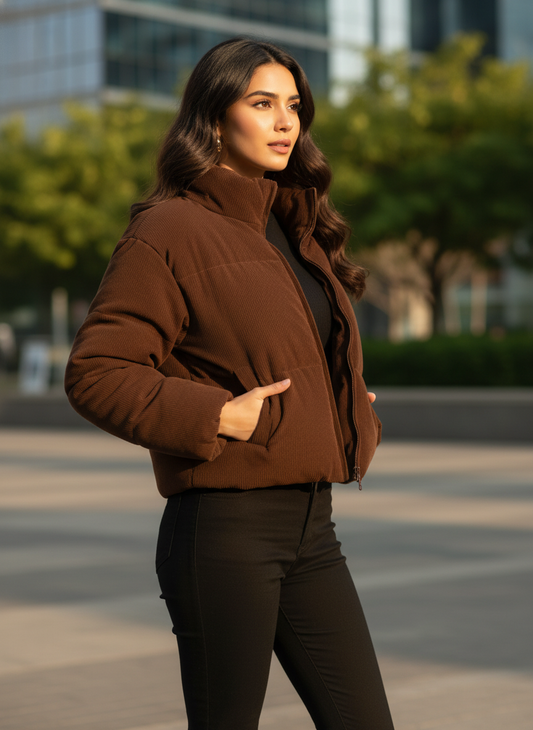 Women's Brown Bomber Jacket for Winter