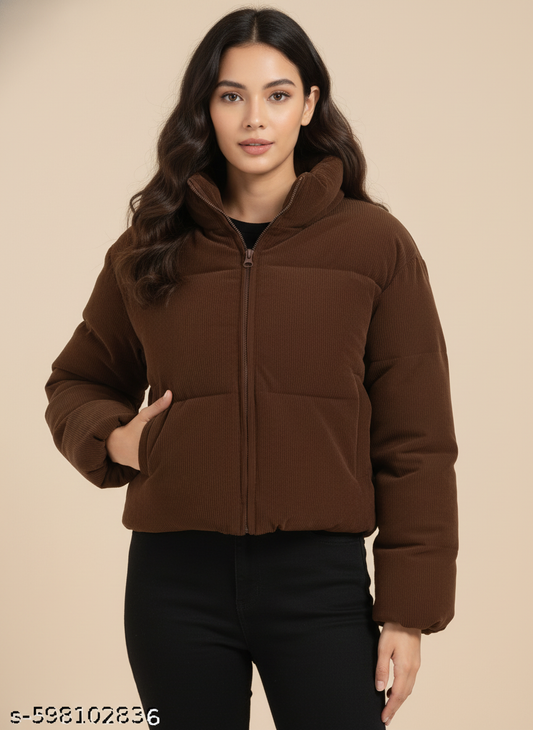 Women's Brown Bomber Jacket for Winter